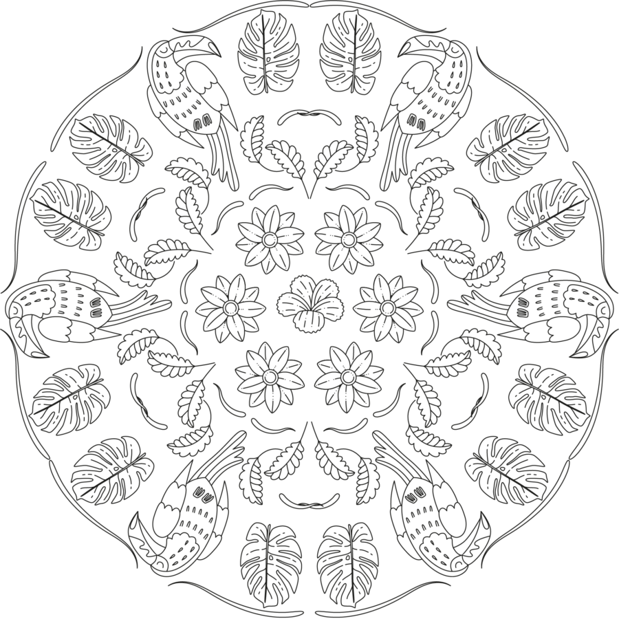 Mandala de aves y flores
